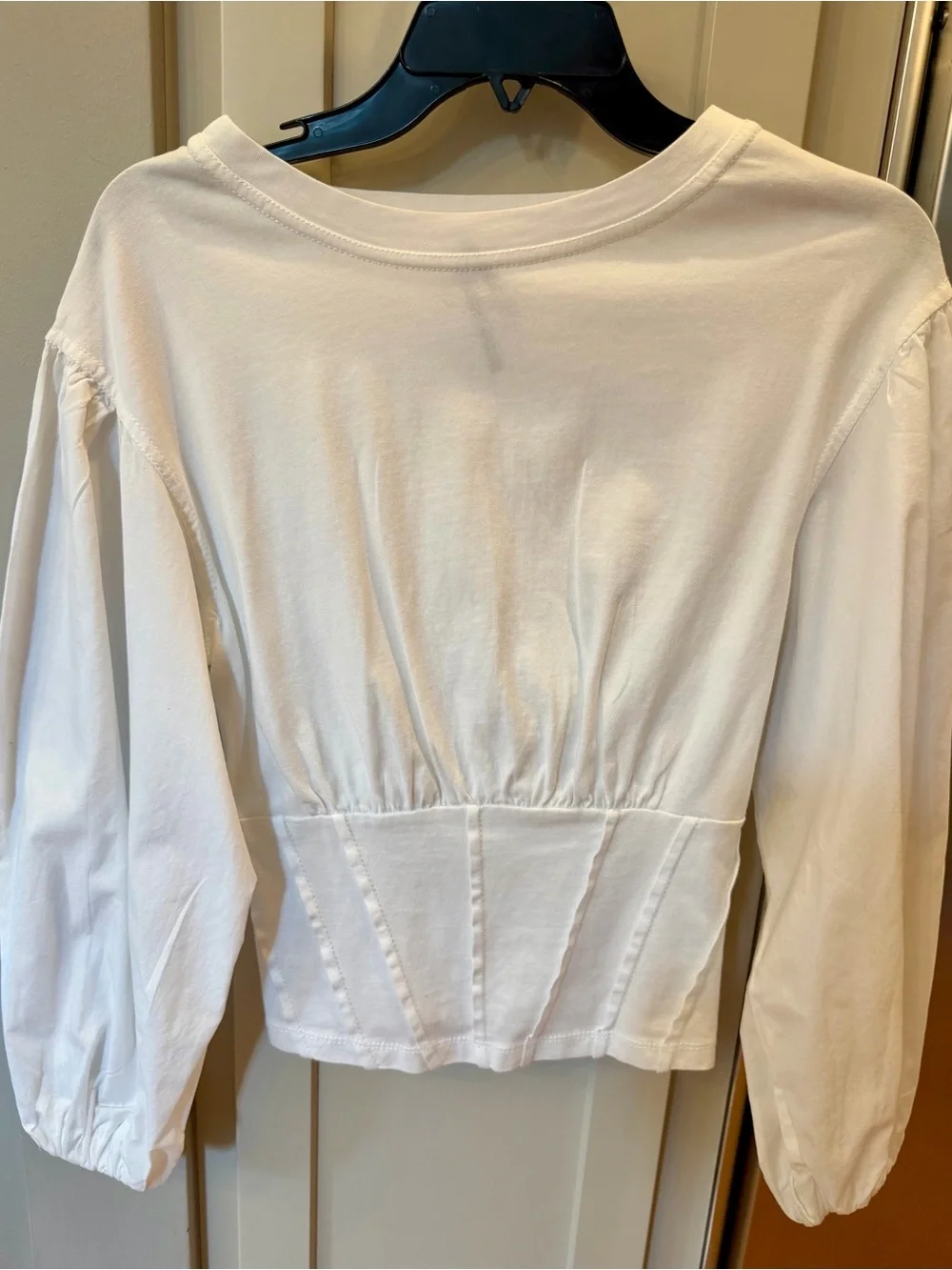 Anthropologie Balloon Sleeve White Corset-Detail Top